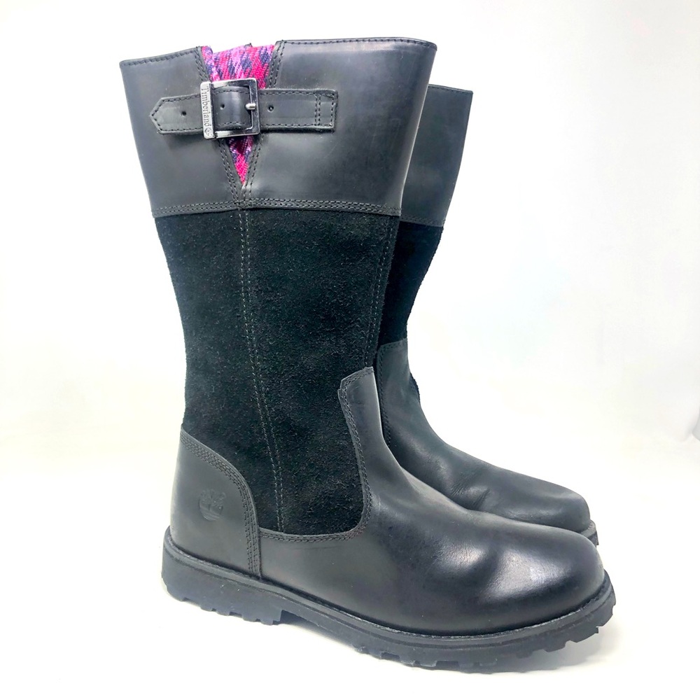 Timberland Girls Black Leather Maplebroom Boots Size 6